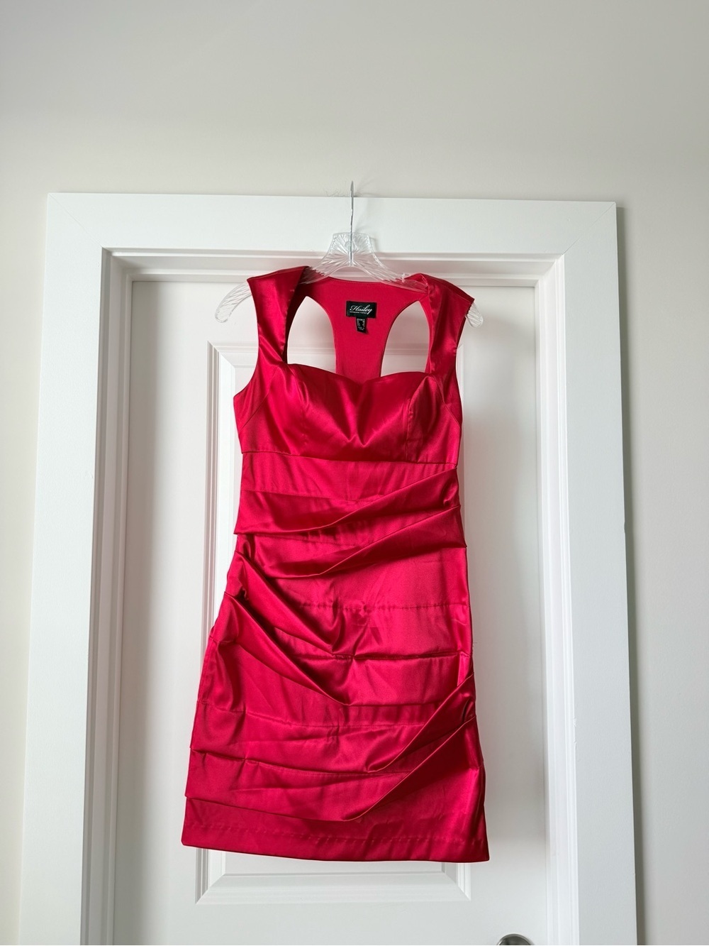 Adrianna Papell Hot Pink Satin Ruched Mini Dress